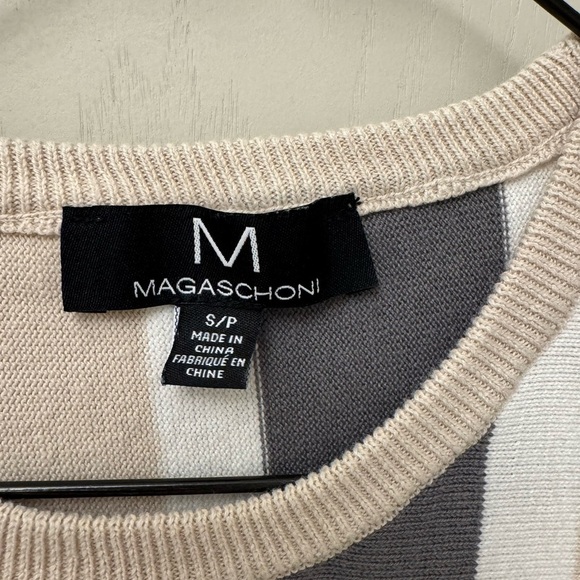 Men's Magaschoni Vertical Tricolor Striped Top Size S Cotton Blend EUC - Picture 2 of 7